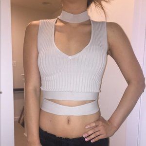 BCBG MAXAZRIA Beige Wrapped Ribbed Crop Top